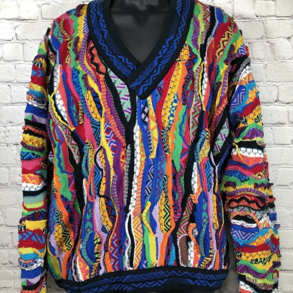 Vtg COOGI Cotton Knit 3-D Sweater Australia V-Neck - Picture 3 of 11
